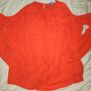 Antonio Melani, S, Cold shoulder Coral/Red Orange, Silk blouse